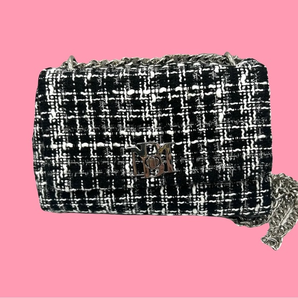 Badgley Mischka black & white tweed with silver tone hardware & heavy chain NWT - Picture 5 of 7